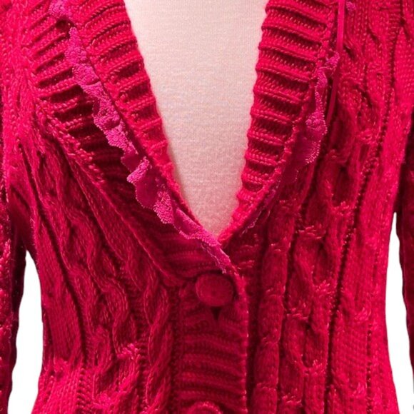 Betsey Johnson BLACK LABEL VIntage Y2K Red Rose Pink Sweater Duster Coat Dress - Picture 5 of 10